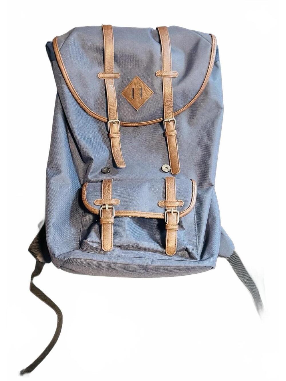 Merona-Navy Canvas/ Faux Leather Backpack -Two Pocket -Snap Closure